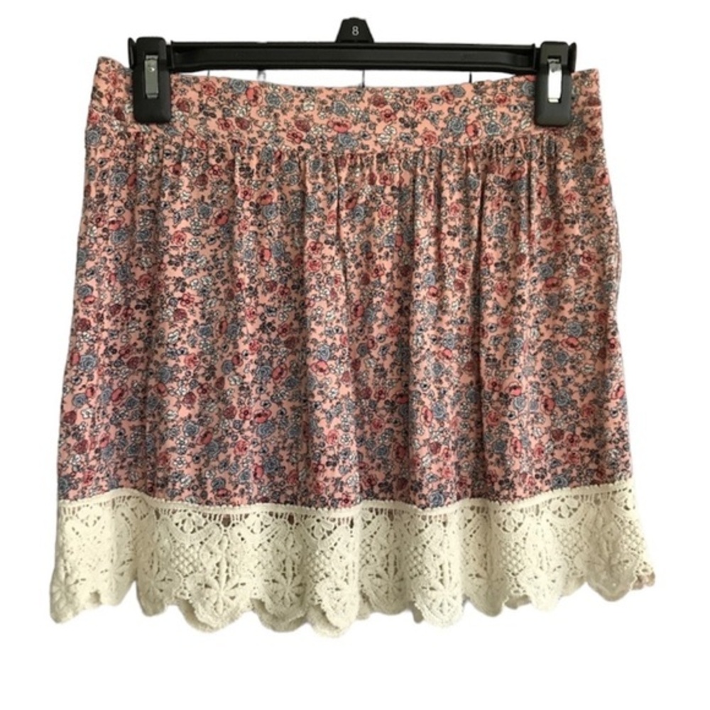 Socialite Ivory Floral Crochet Trim Mini Skirt XS Boho Summer Festival Style